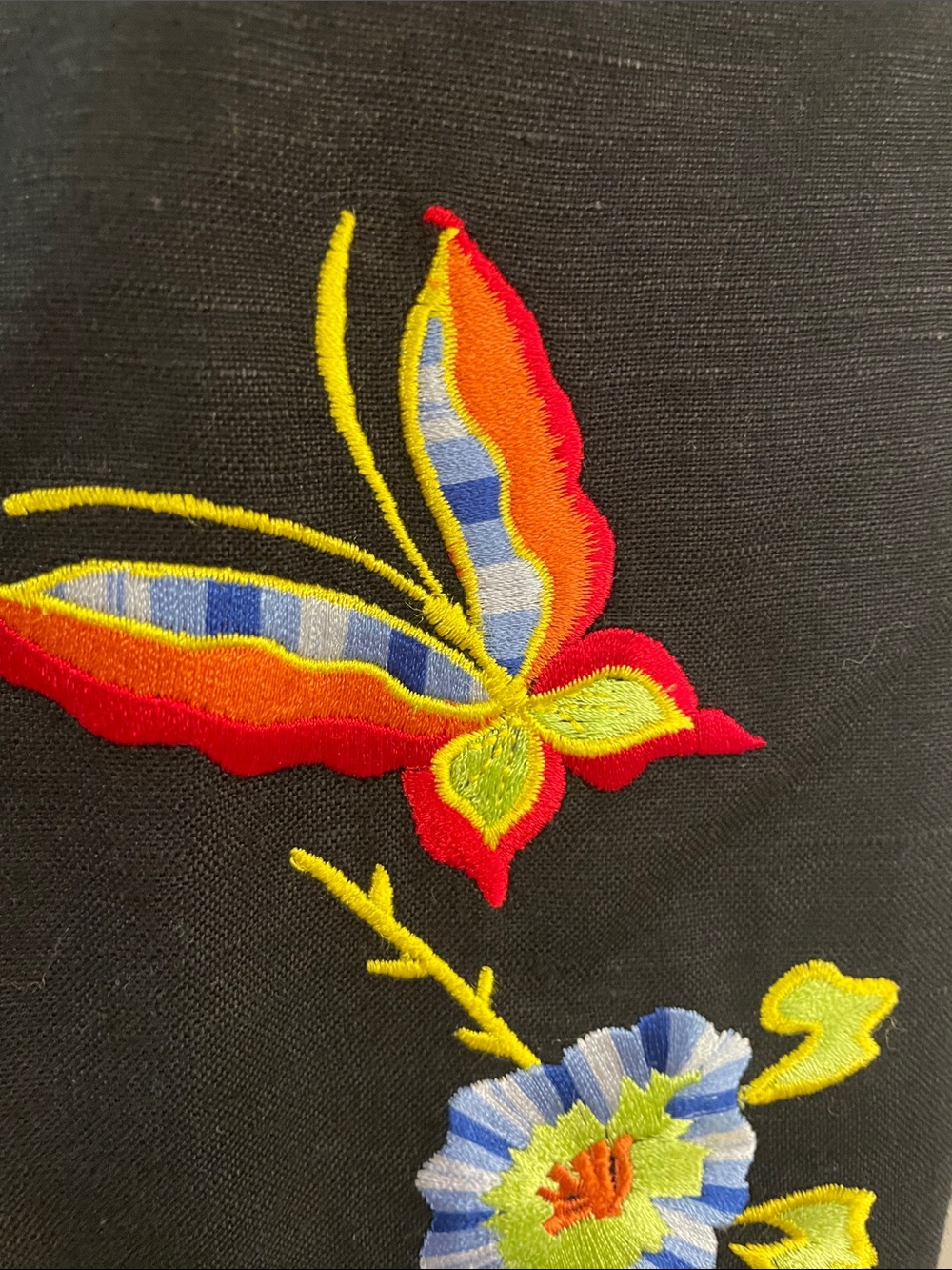 Larry Levine Lined Black Pants Colorful Butterfly & Floral Embroidery, size 8 - Picture 3 of 6